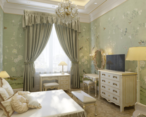 красивый дизайн спальни в классическом стиле