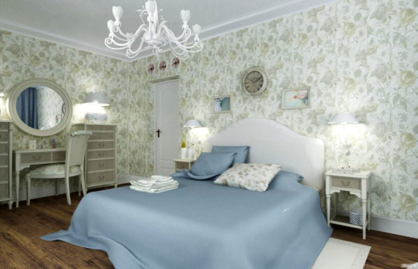 современная спальня в светлых тонах в стиле прованс