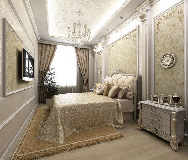 светлый дизайн спальни в классическом стиле