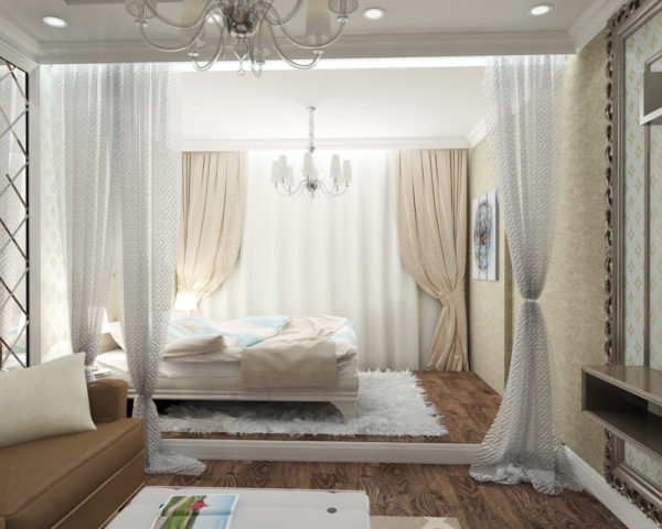 современный дизайн спальни и гостиной