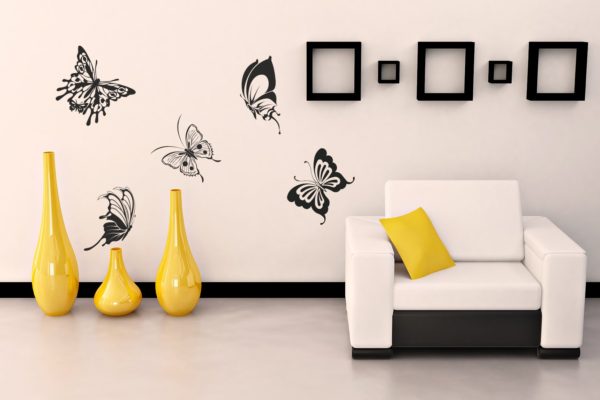рисунок бабочек на стене