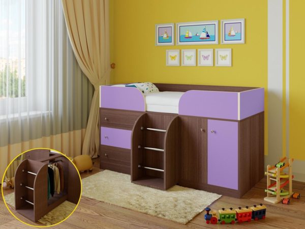 кровать чердак фиолетовая