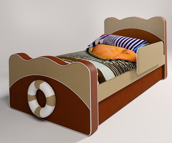коричневая кровать со спасательным кругом