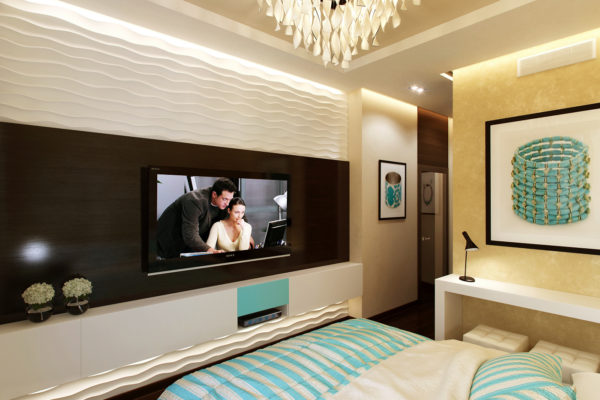 дизайн стены с телевизором в спальне