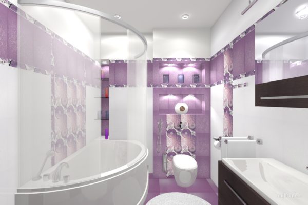фиолетовая ванная комната в загородном доме