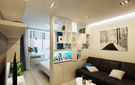 Однокомнатная квартира — стили зонирования спальни