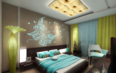 Спальня с душевным интерьером и светящейся стеной