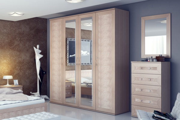 деревянный шкаф-купе в спальне