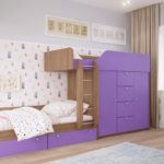 фиолетовая детская двухъярусная кровать