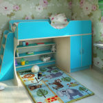 детская кровать-чердак голубая для девочки